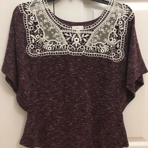 Purple Lace Top Short Sleeve Blouse